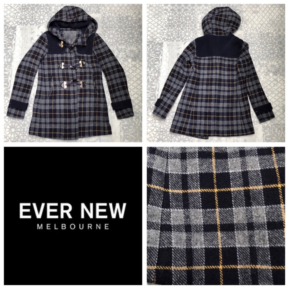 Forever New Womens Coat Jacket Wool Blend Check Grey Black Yellow Hooded… - Picture 4 of 15